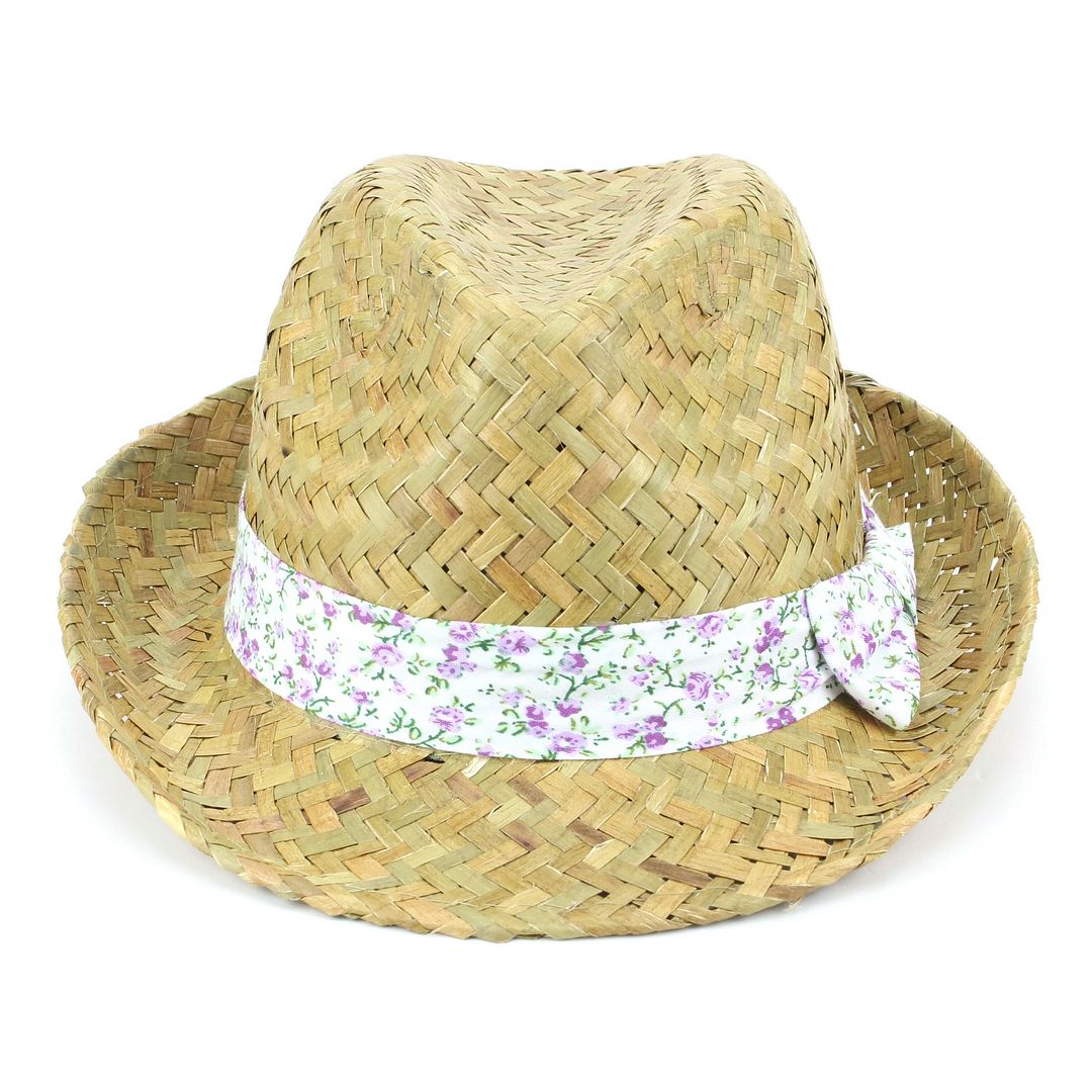 Trilby Hat Straw Fedora Cap Ladies Unisex Brim Travel Hawkins FLORAL